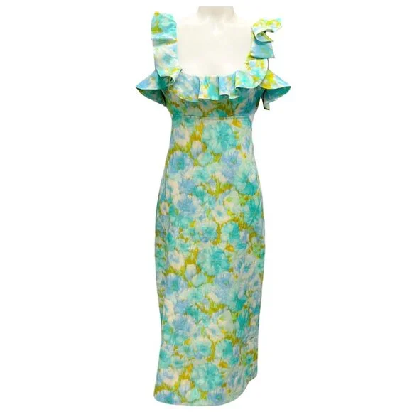 Zimmermann | Dresses | Zimmermann Blue Green Ruffled Linen Midi Dress |  Poshmark